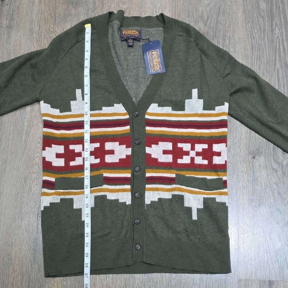Pendleton 100% Merino Wool Olive and Burgundy Patterned Cardigan